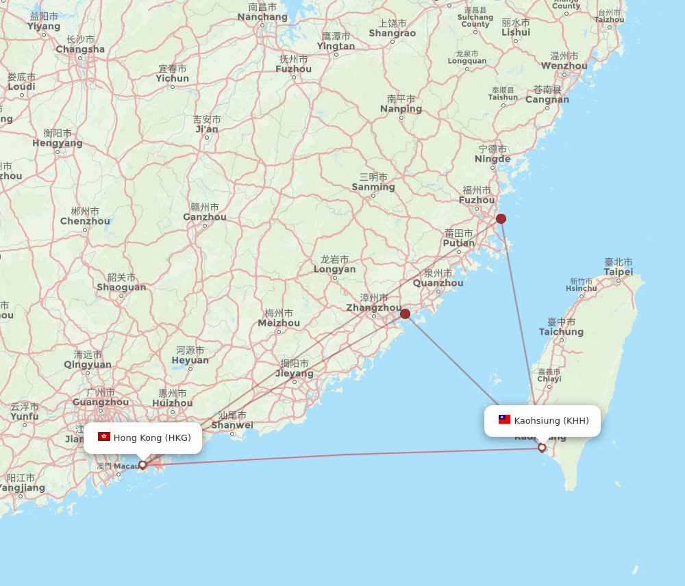 KHH to HKG flights and routes map