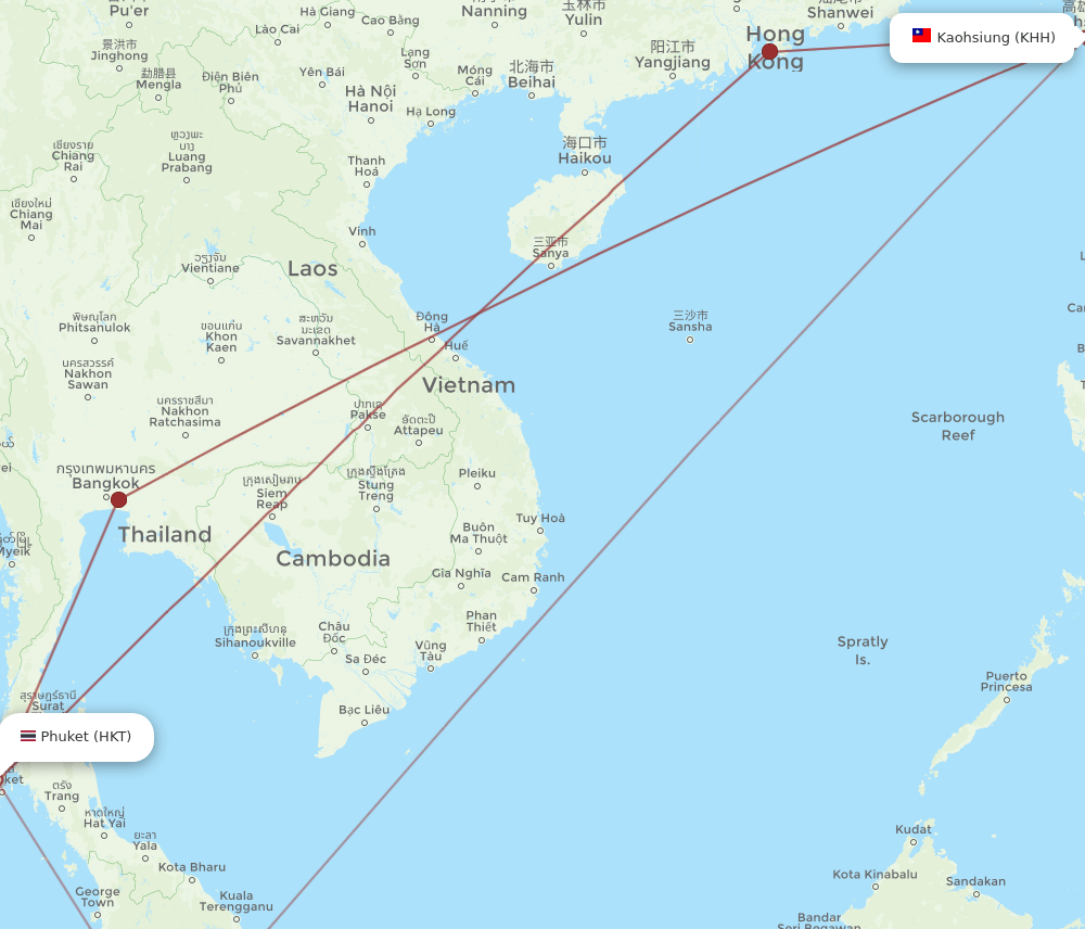 KHH-HKT flight routes