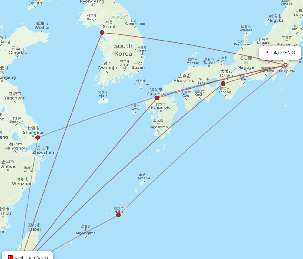 KHH-HND flight routes