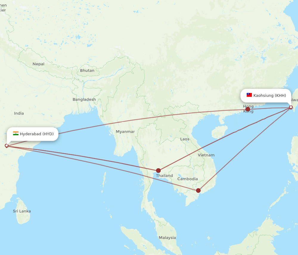 KHH-HYD flight routes