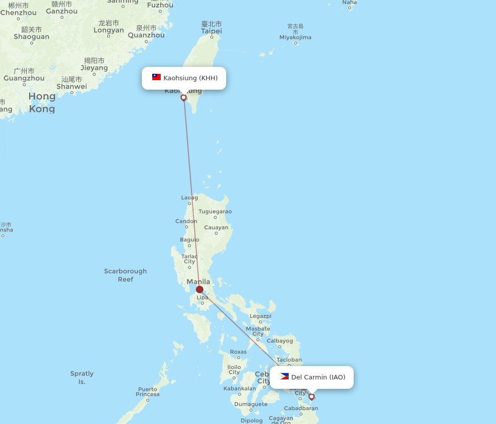 KHH-IAO flight routes
