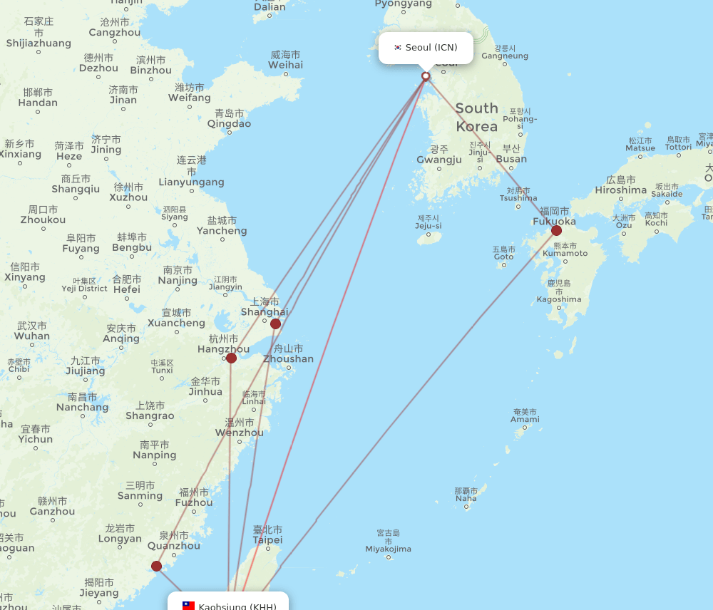 KHH-ICN flight routes