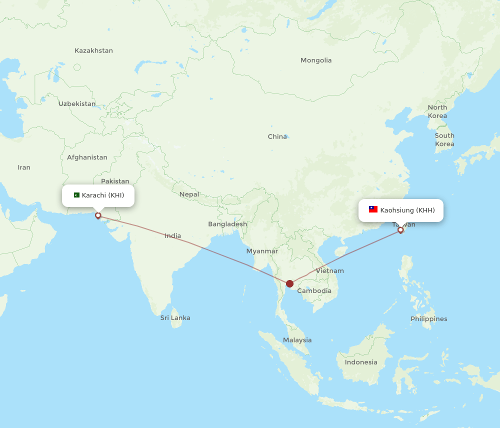 KHH to KHI flights and routes map