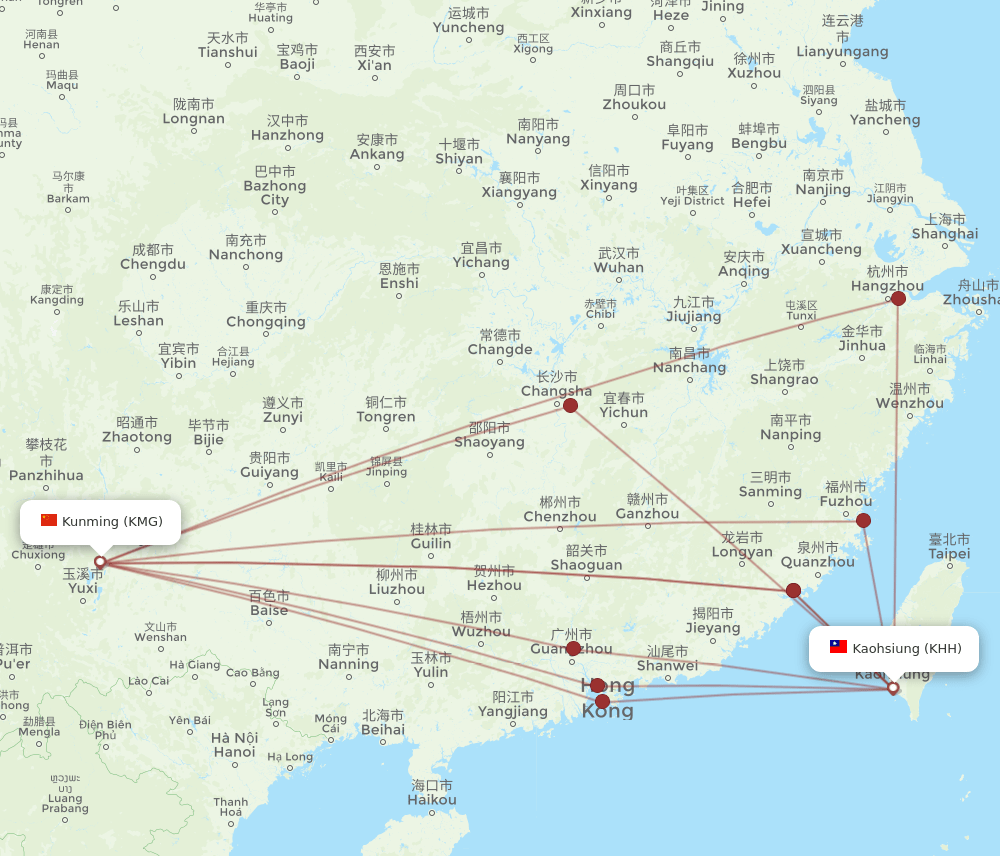 KHH-KMG flight routes