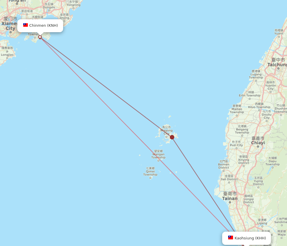 KHH to KNH flights and routes map