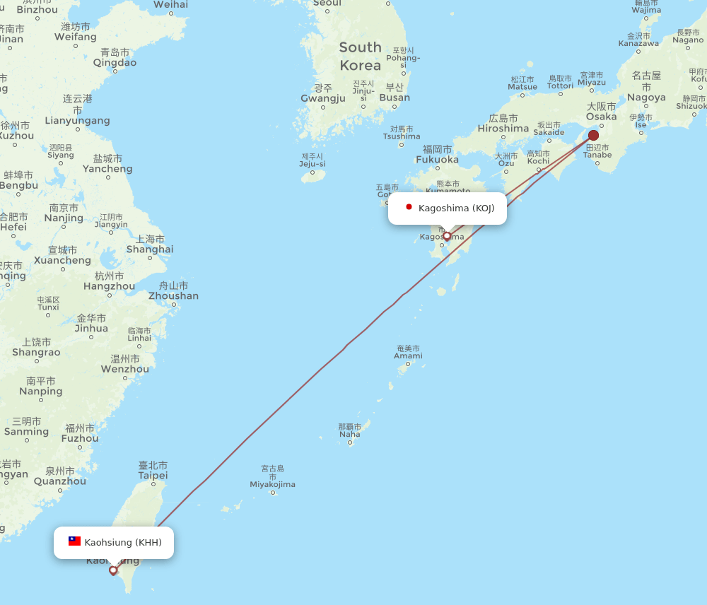 KHH-KOJ flight routes