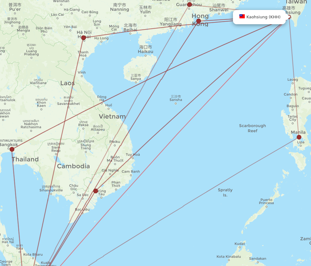KHH to KUL flights and routes map