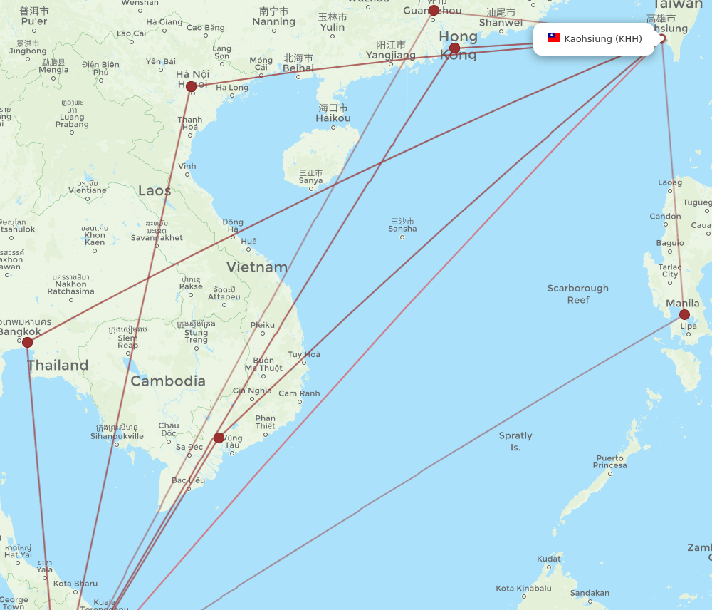KHH-KUL flight routes