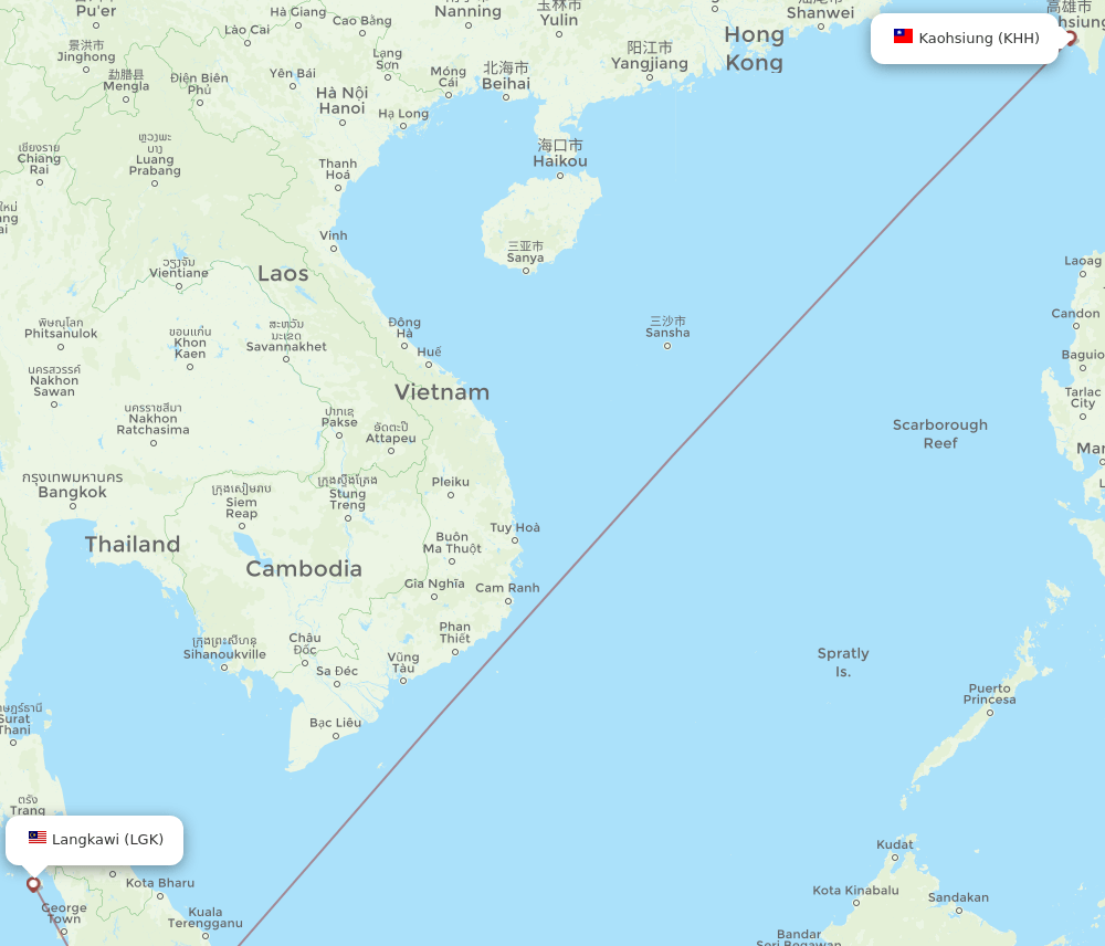 KHH-LGK flight routes