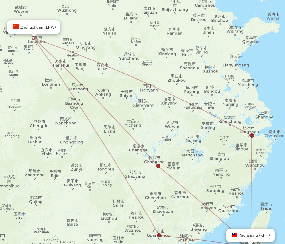 KHH to LHW flights and routes map