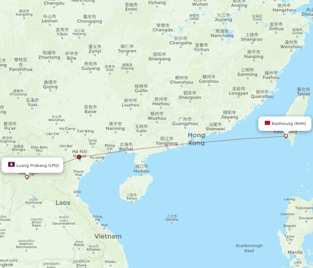 KHH to LPQ flights and routes map