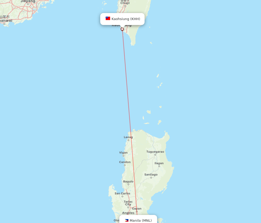 KHH to MNL flights and routes map