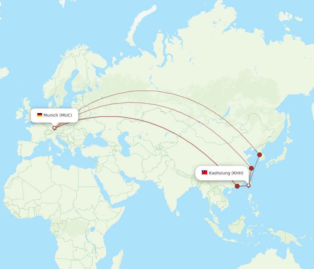 KHH to MUC flights and routes map