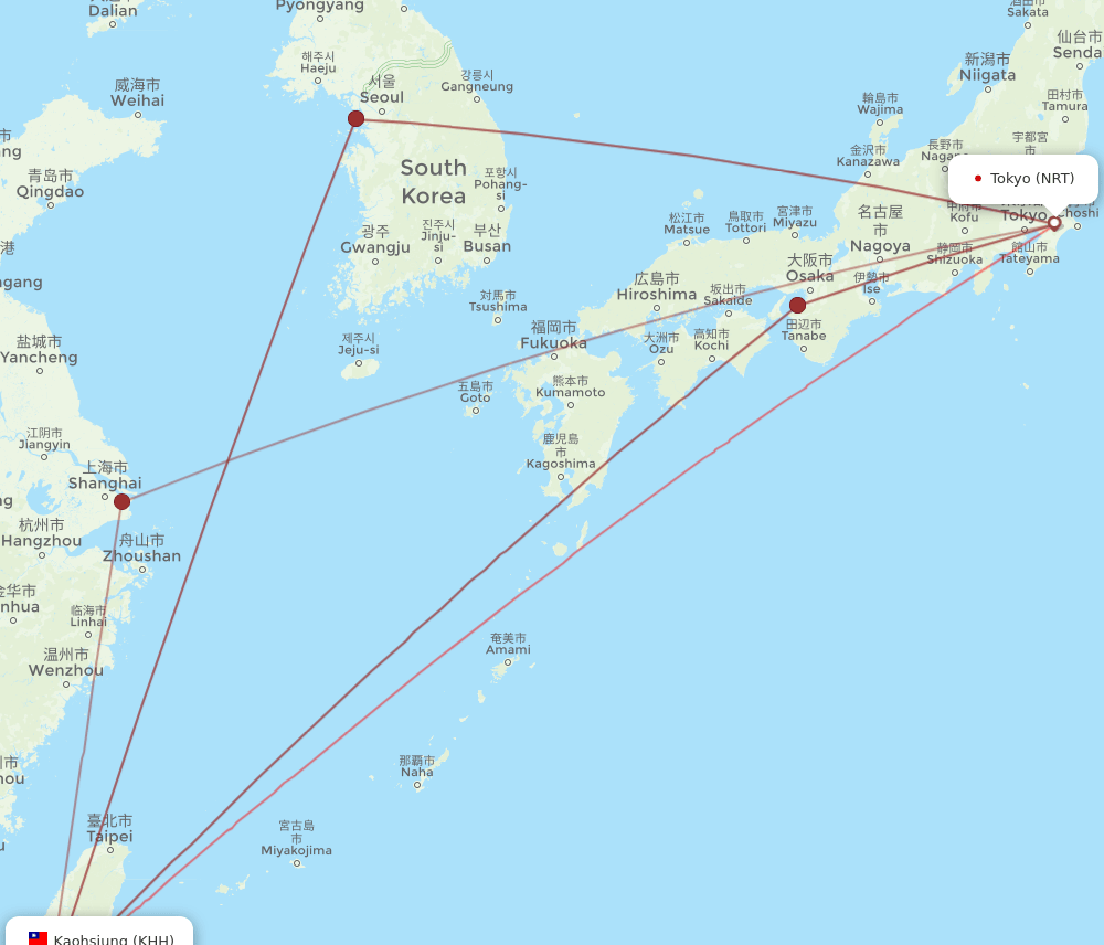 KHH-NRT flight routes