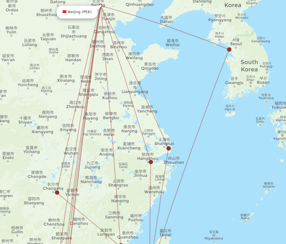 KHH to PEK flights and routes map