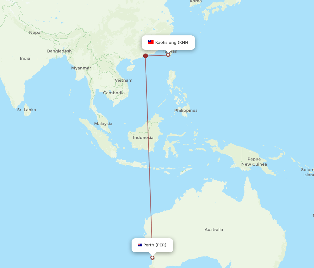 KHH to PER flights and routes map