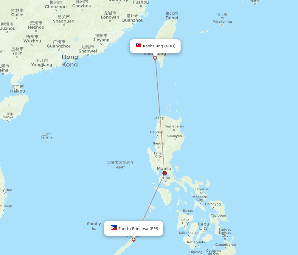 KHH to PPS flights and routes map
