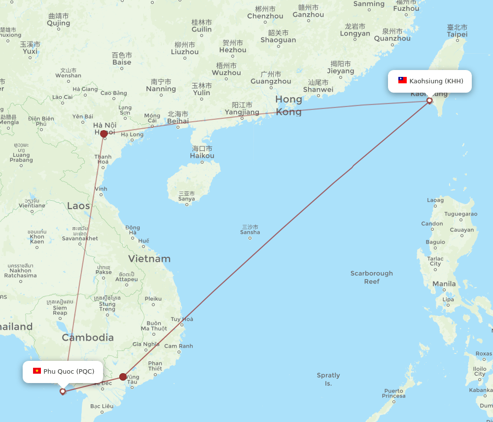 KHH-PQC flight routes