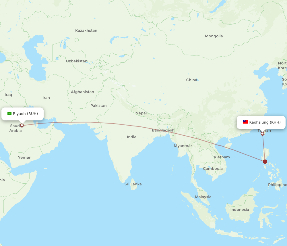 KHH to RUH flights and routes map