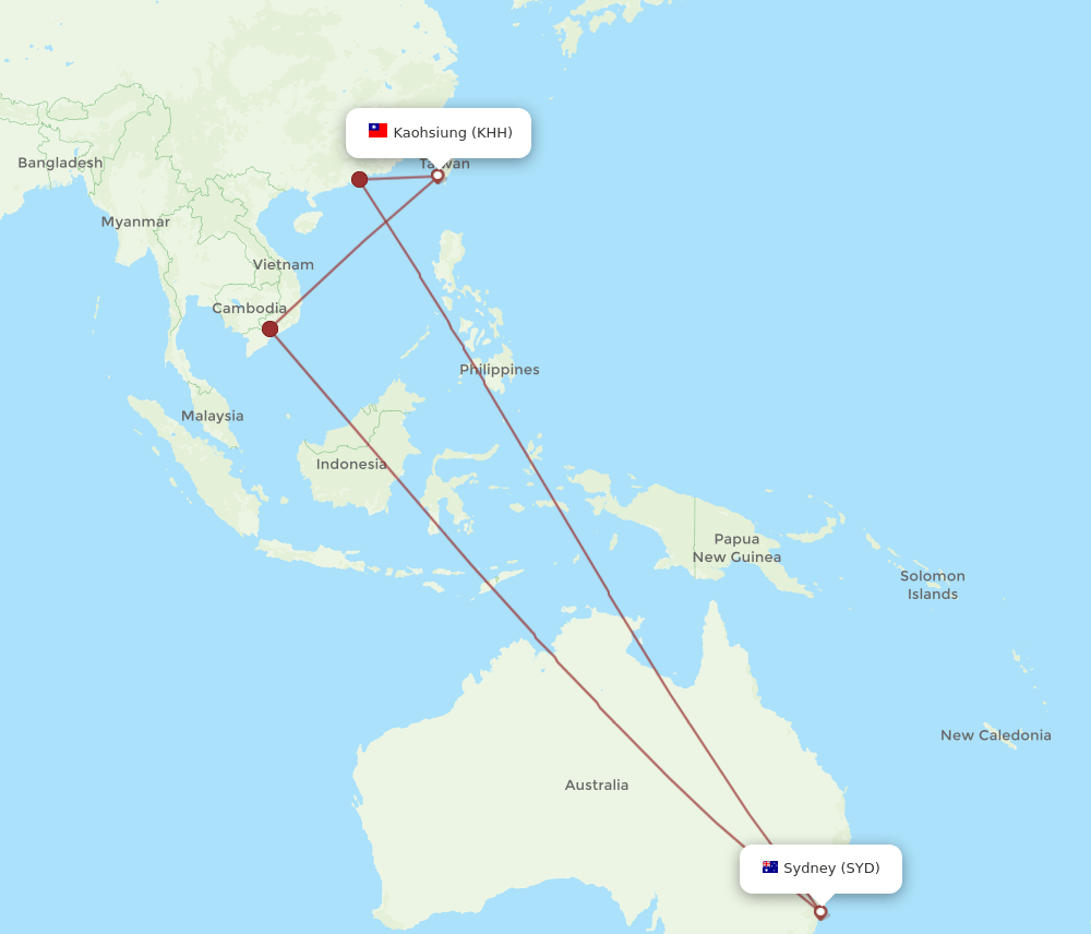 KHH-SYD flight routes