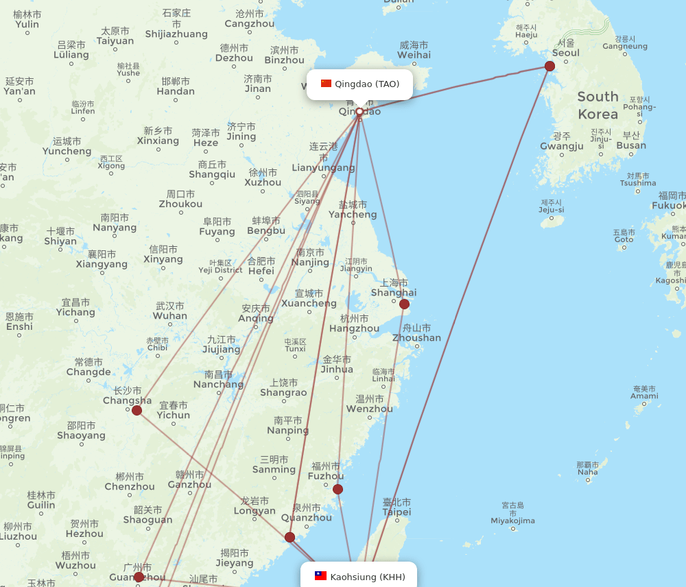 KHH-TAO flight routes