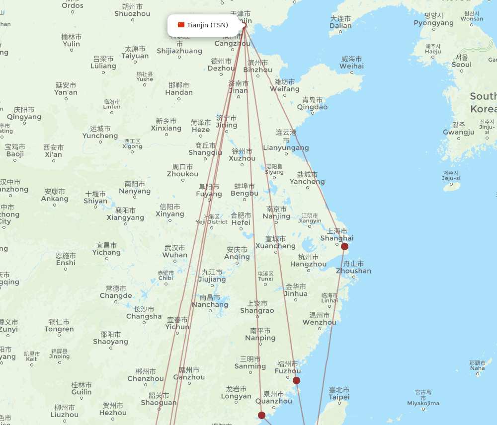 KHH-TSN flight routes