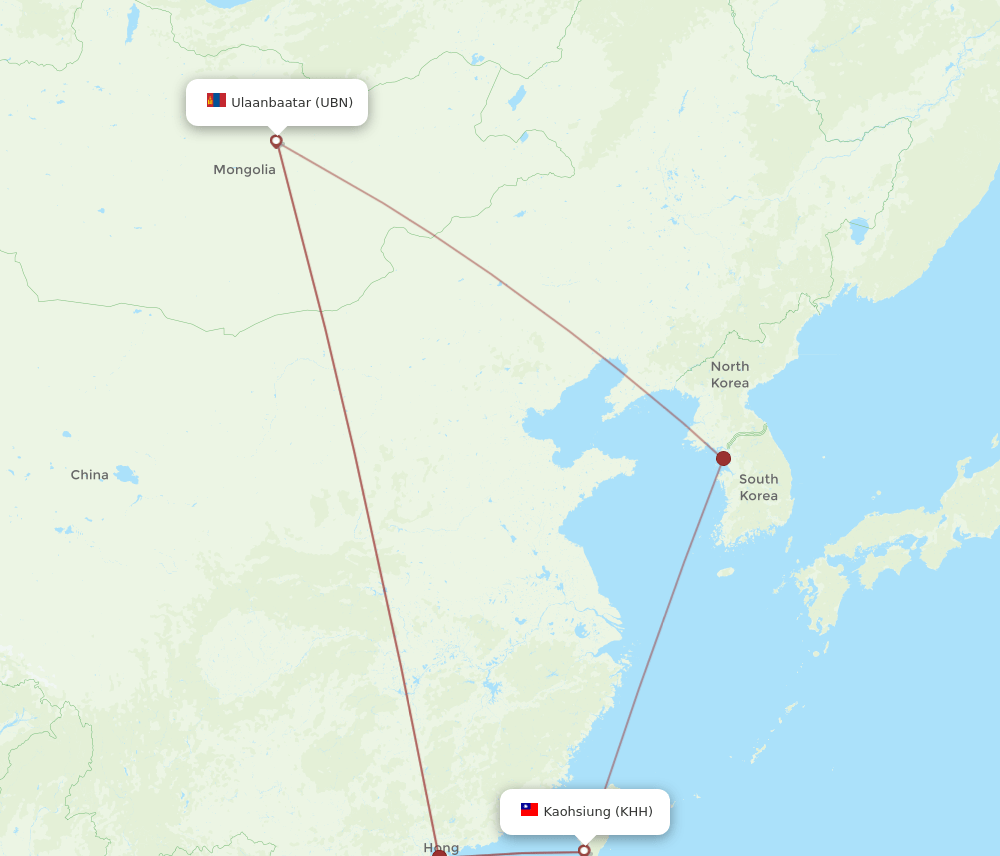 KHH-UBN flight routes