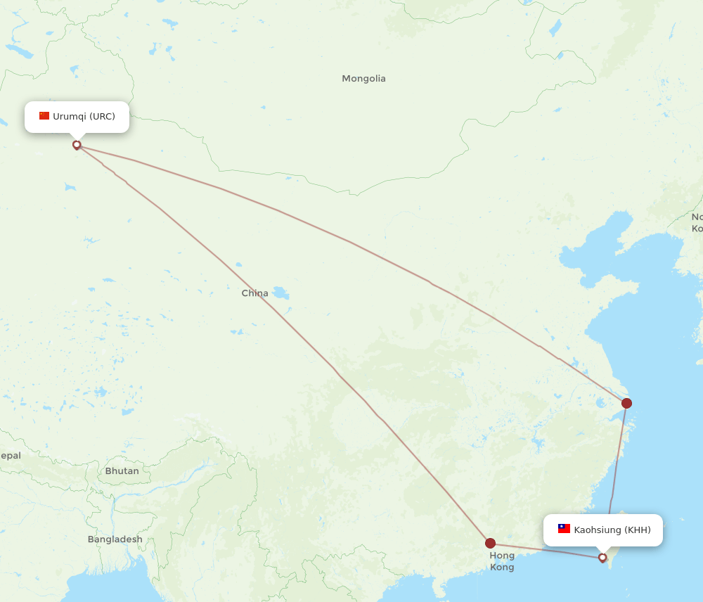 KHH-URC flight routes