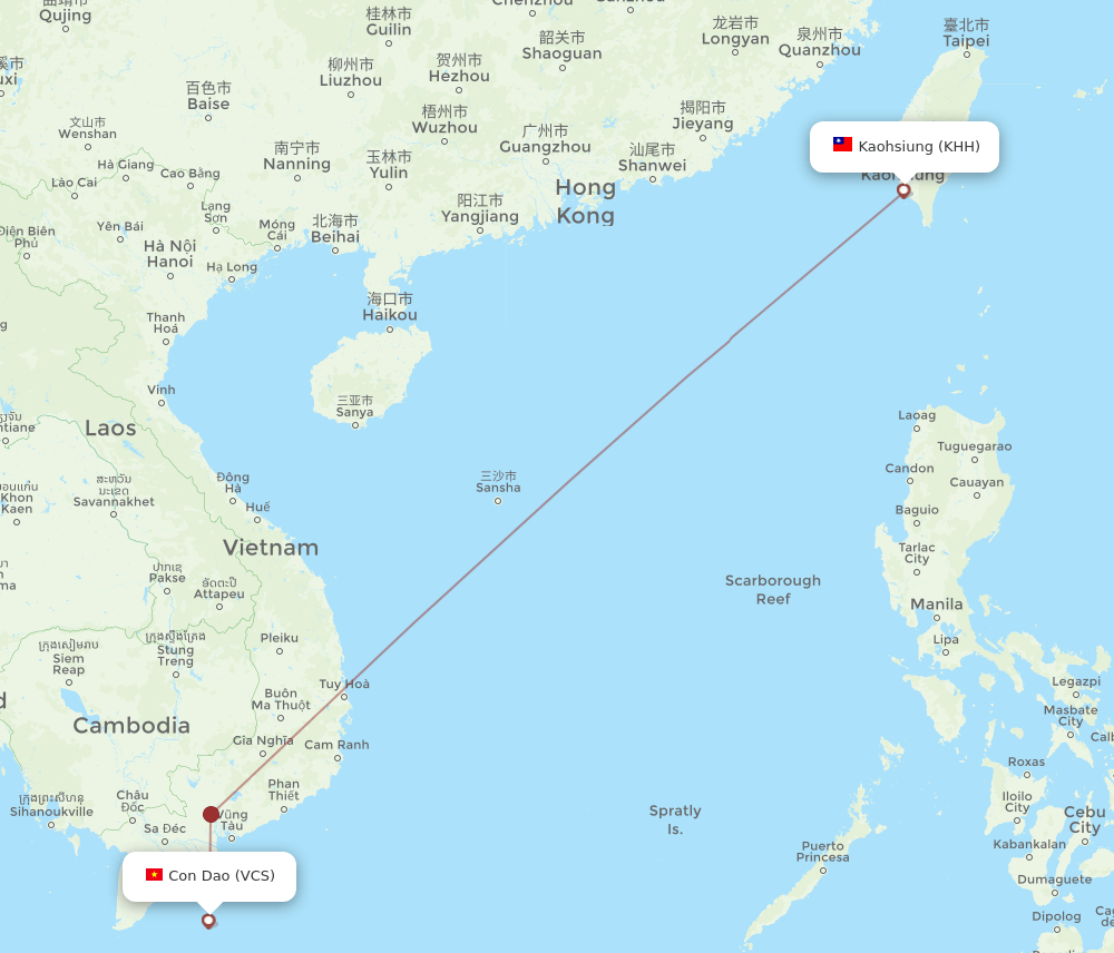 KHH-VCS flight routes
