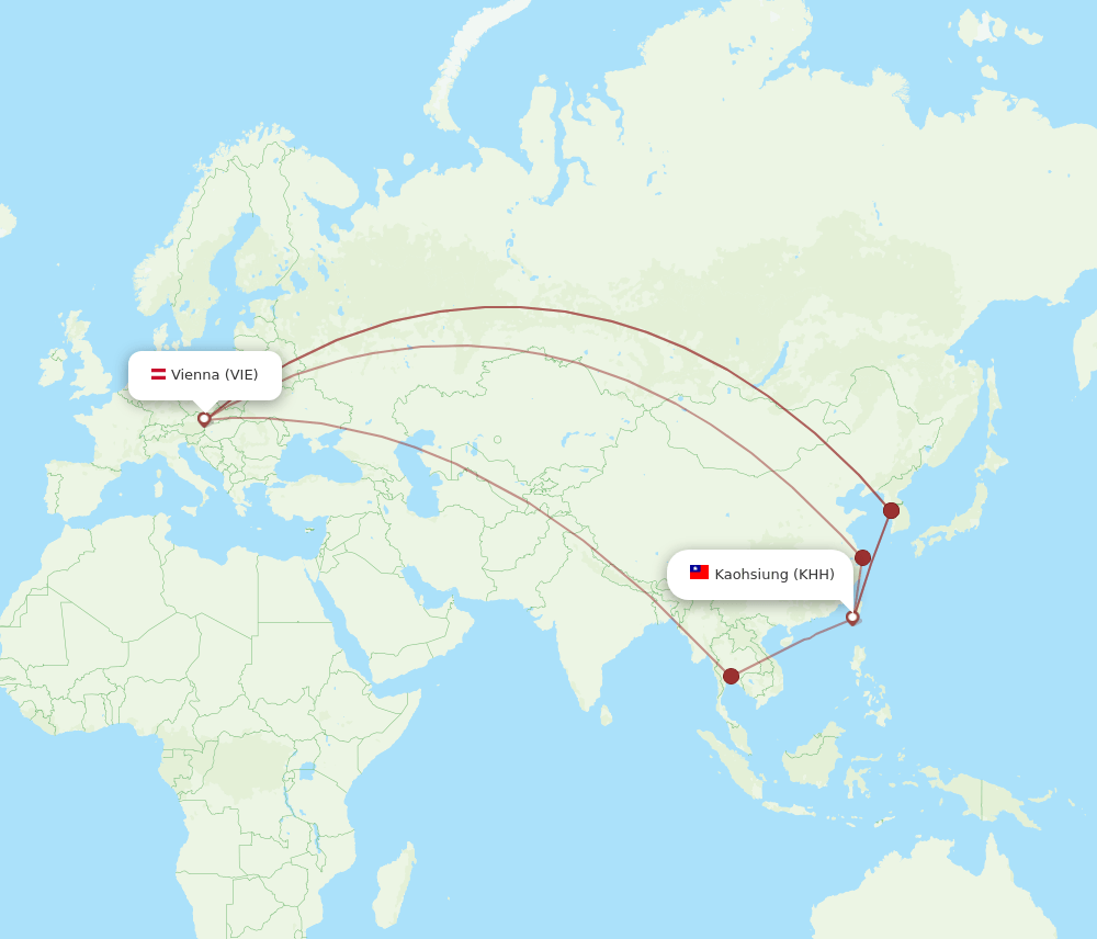 KHH to VIE flights and routes map