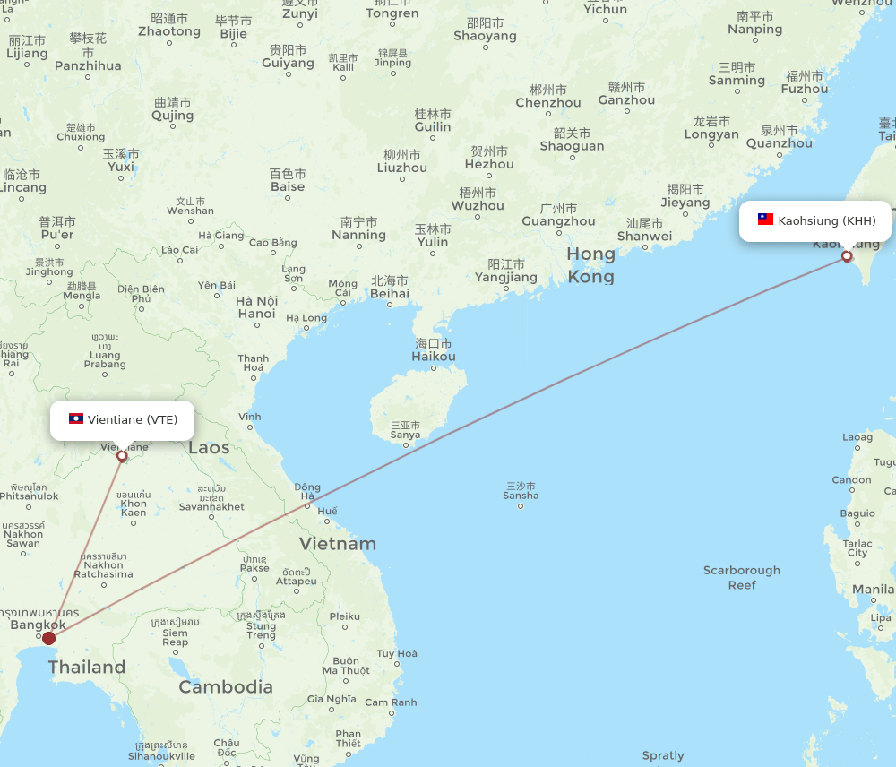 KHH to VTE flights and routes map