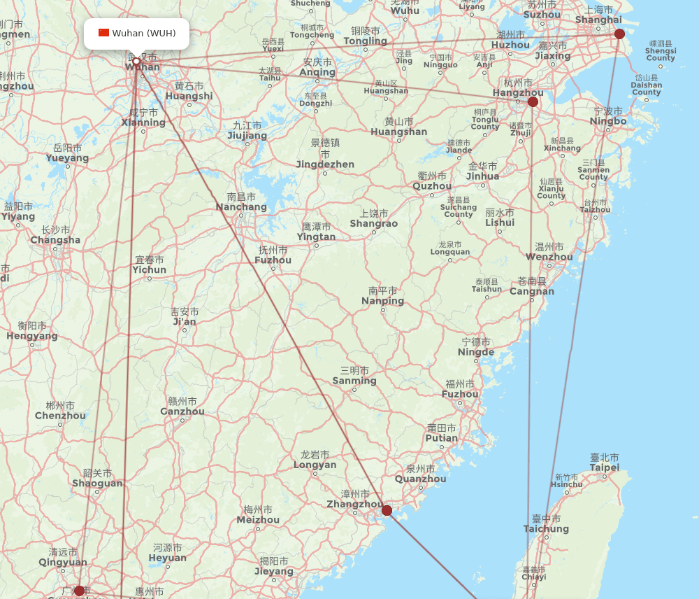 KHH to WUH flights and routes map