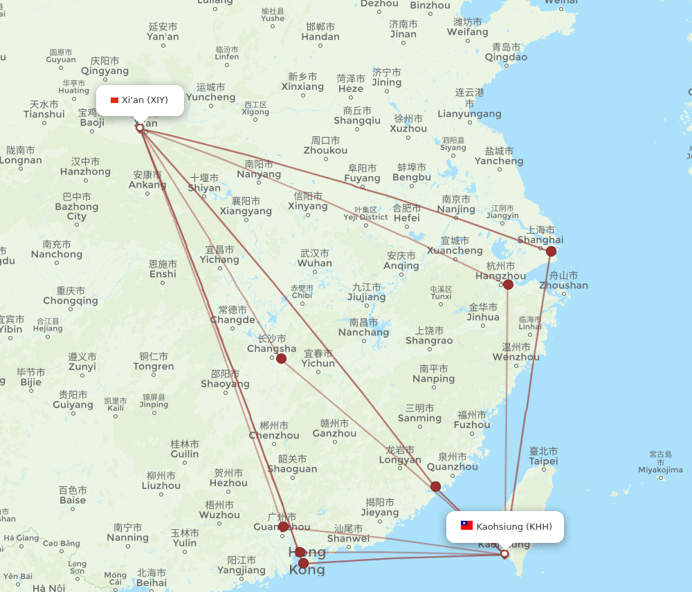 KHH-XIY flight routes