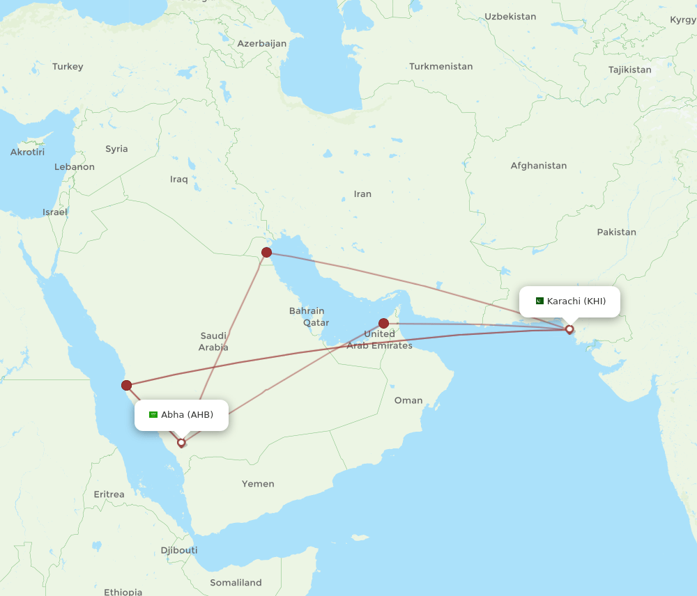 KHI to AHB flights and routes map