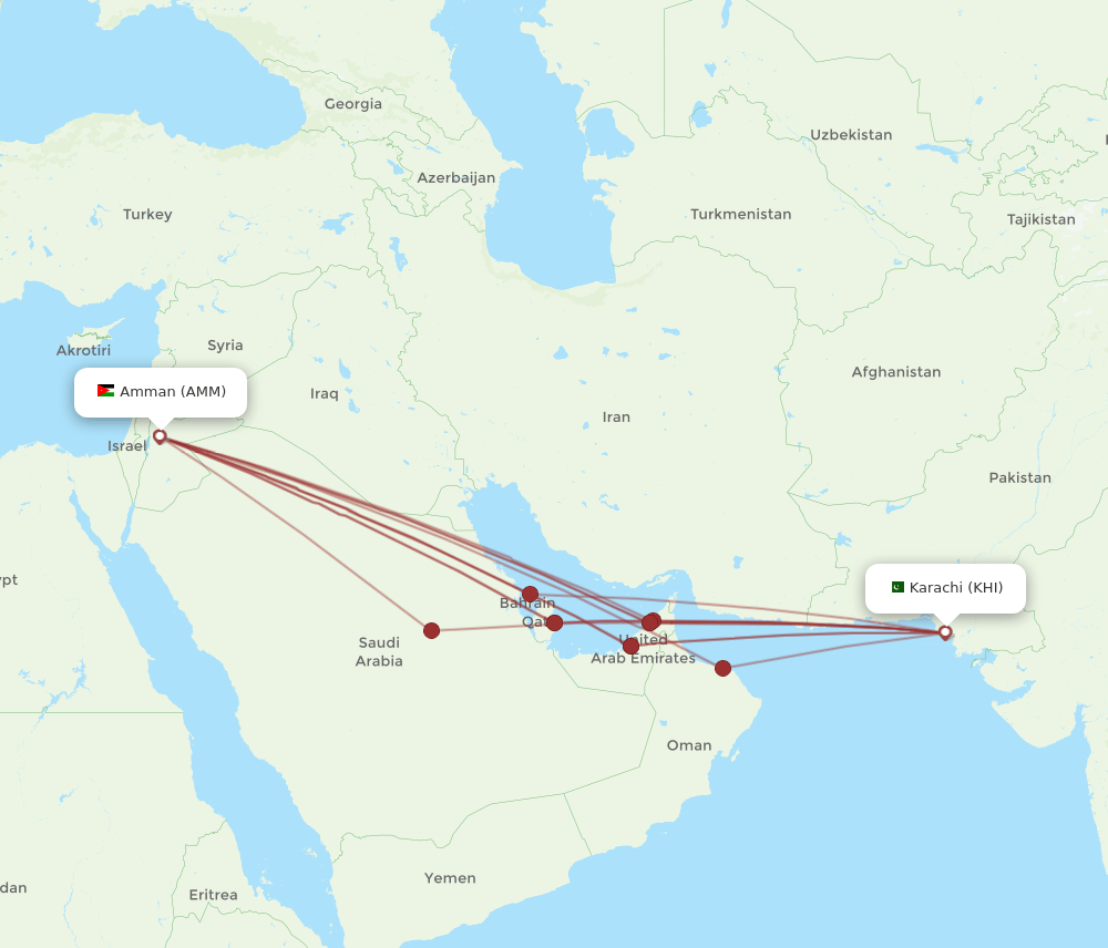 KHI-AMM flight routes
