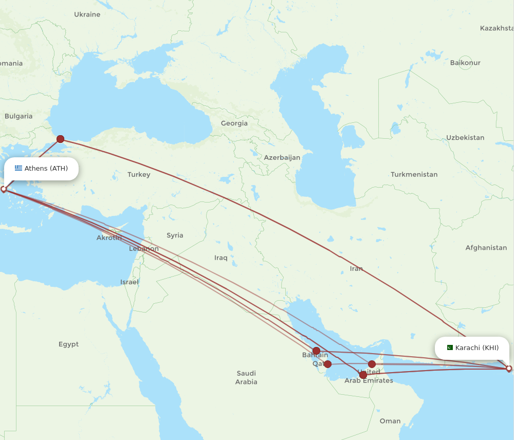 KHI to ATH flights and routes map