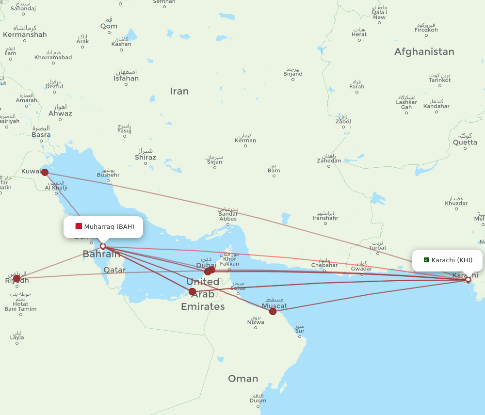 KHI-BAH flight routes