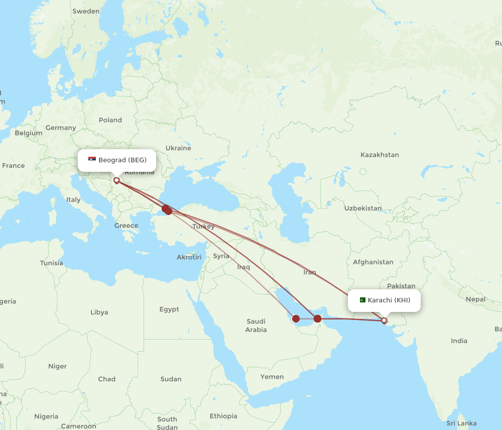 KHI-BEG flight routes