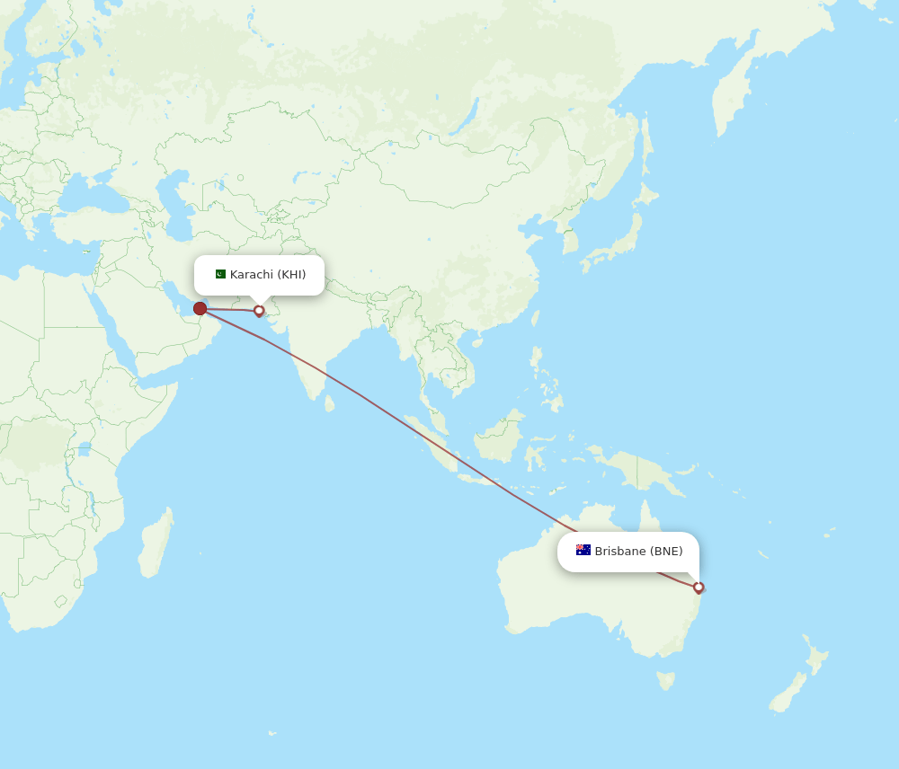 KHI to BNE flights and routes map