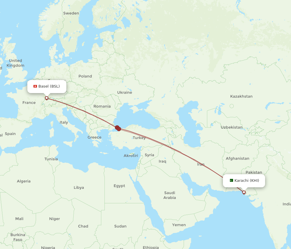 KHI-BSL flight routes