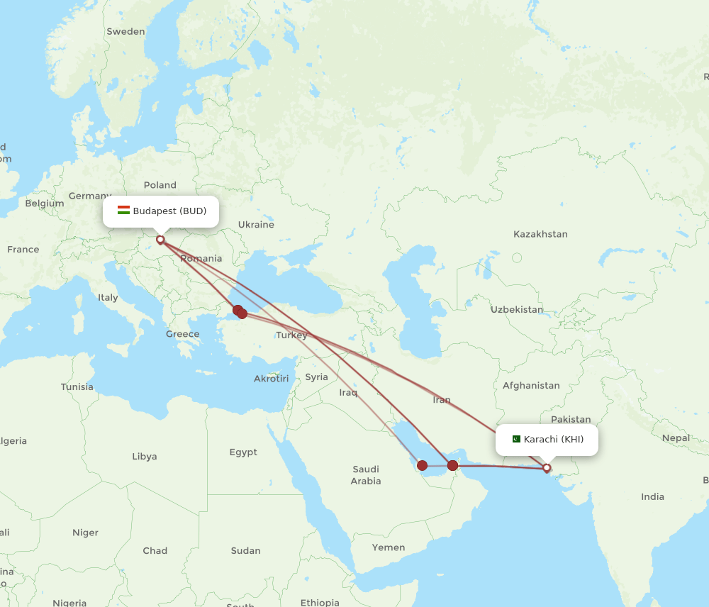KHI-BUD flight routes