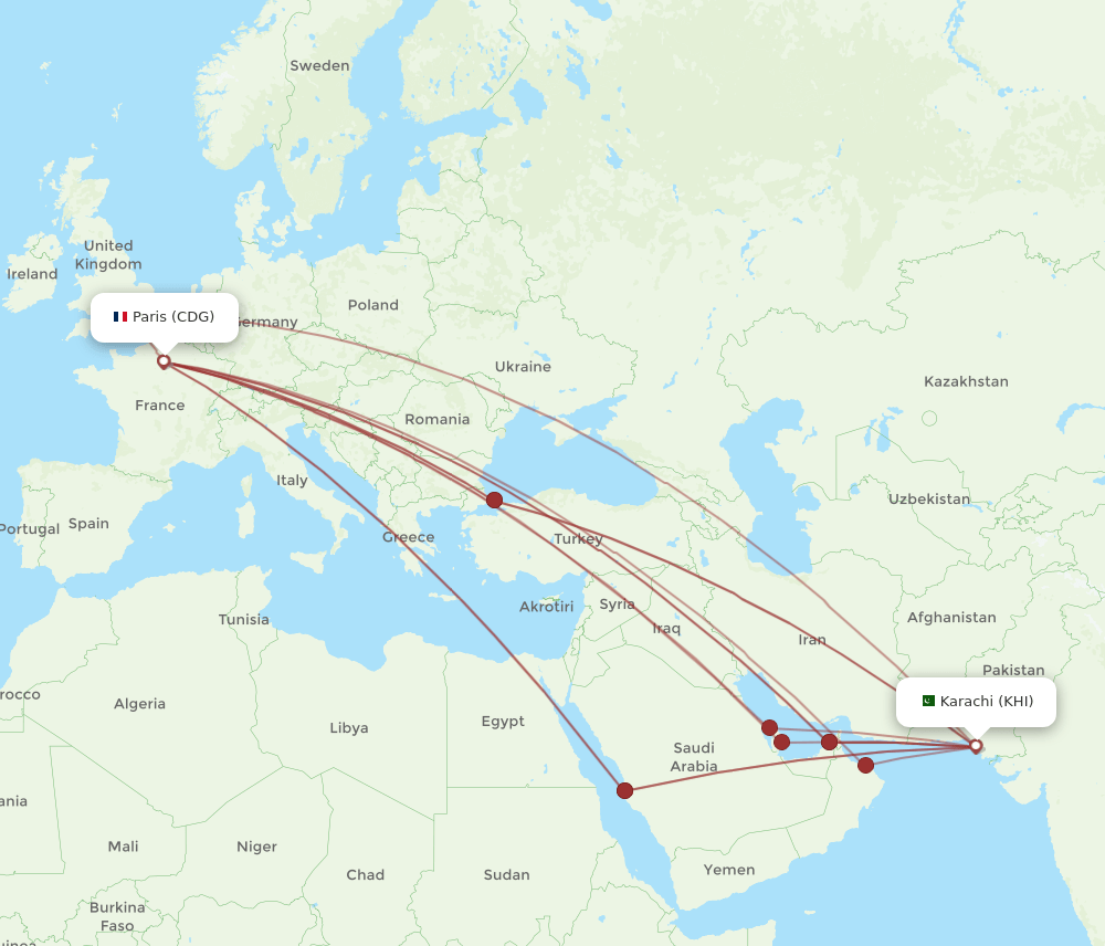 KHI-CDG flight routes