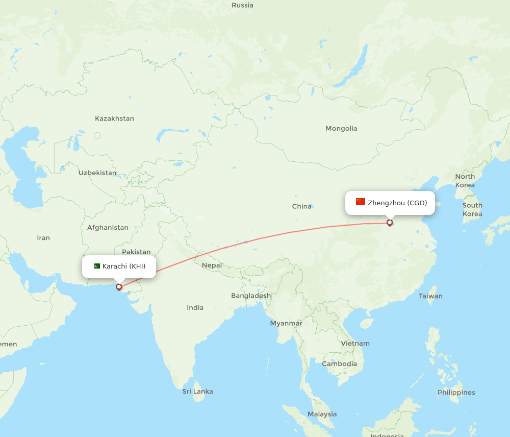 CGO to KHI flights and routes map