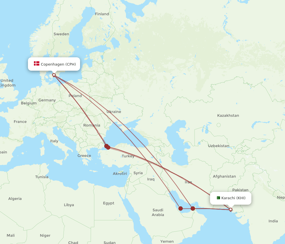 KHI-CPH flight routes