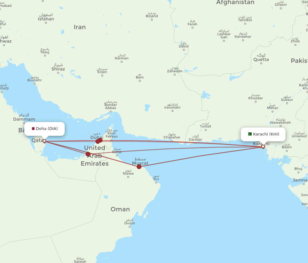 KHI to DIA flights and routes map