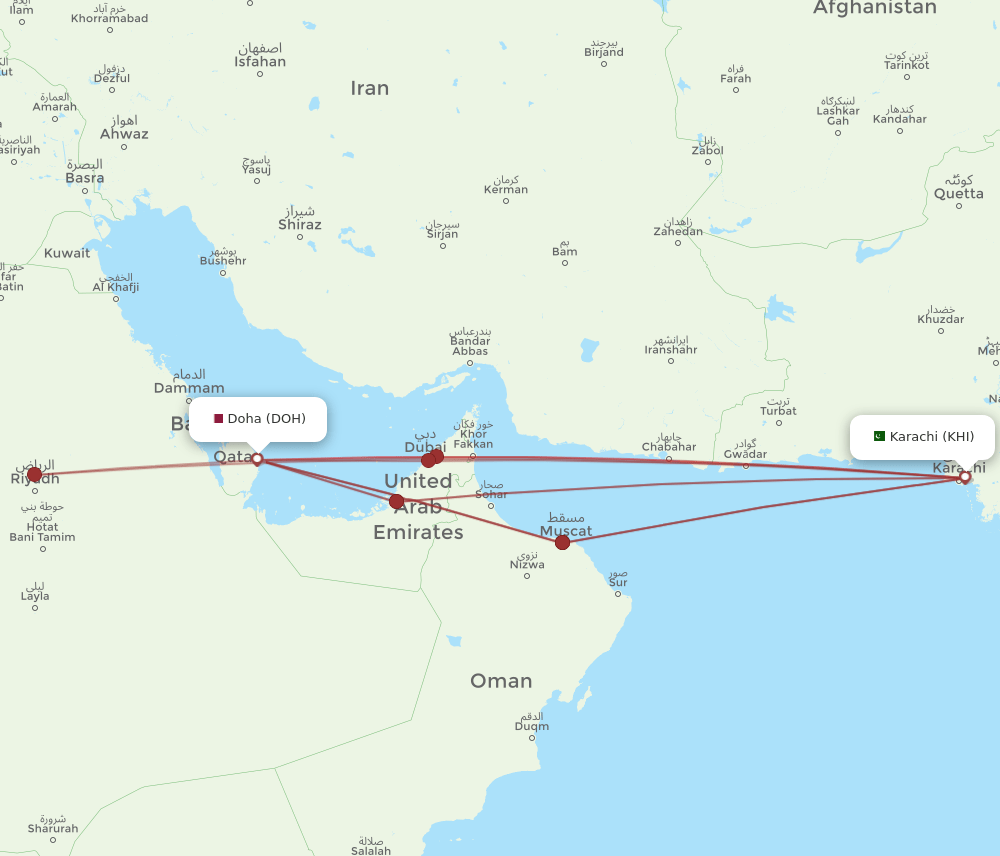 KHI-DOH flight routes
