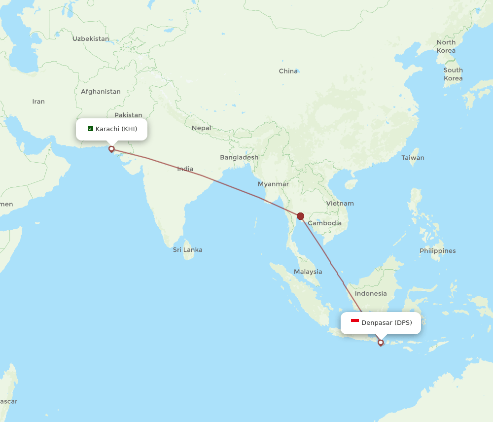 DPS to KHI flights and routes map