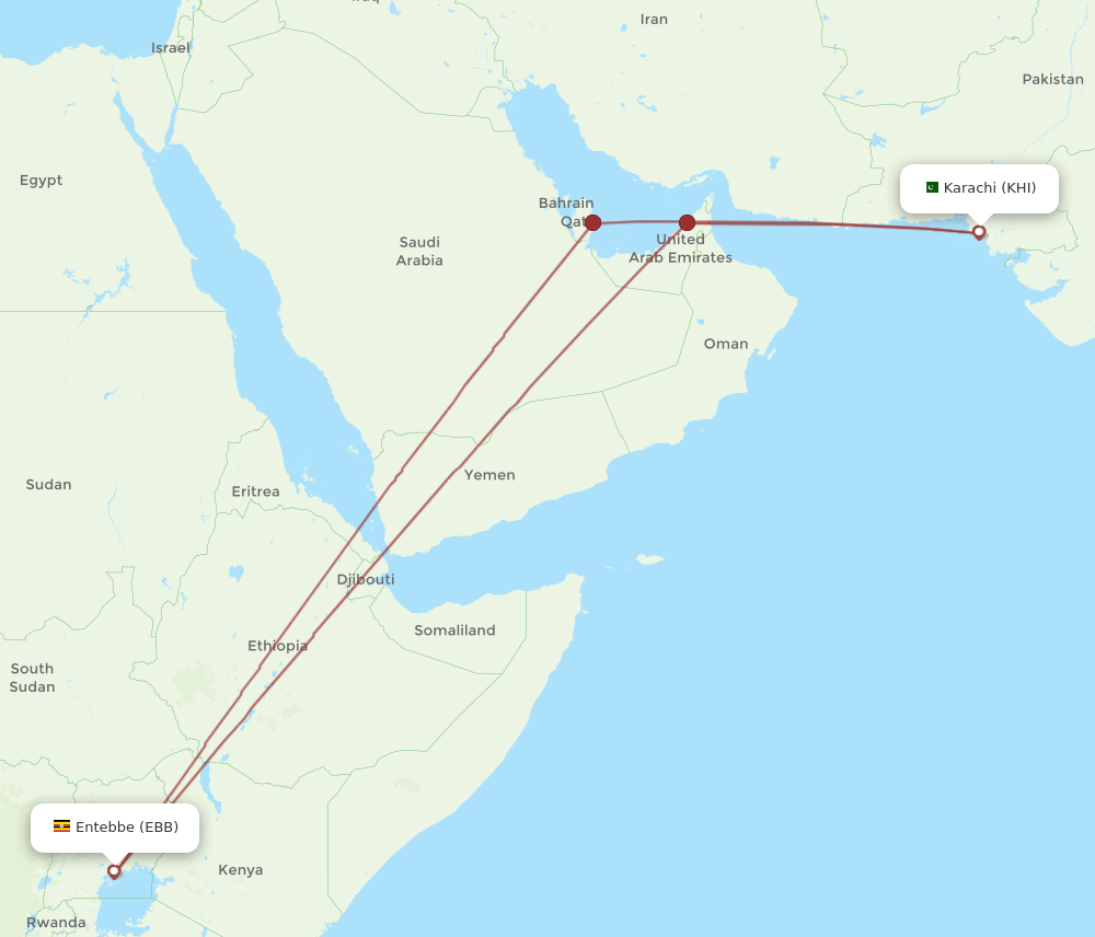 KHI to EBB flights and routes map
