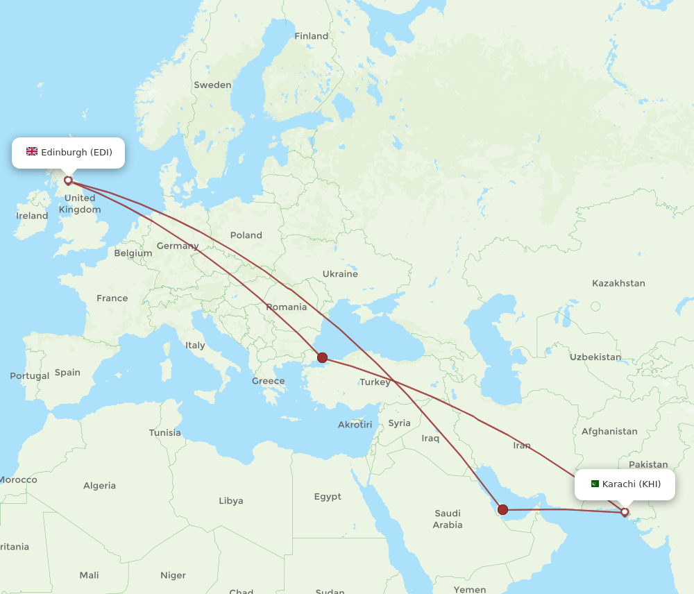 KHI-EDI flight routes