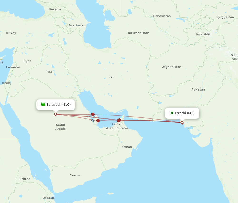 KHI to ELQ flights and routes map